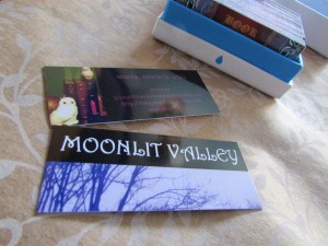 This mini moo card is promoting my business and the novel.