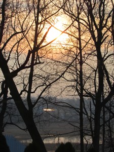 On another day, the same view, the sun already out, and this time a palette of gold.